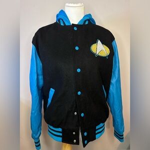 Star Trek Starfleet Men's Varsity Bomber Jacket Science Blue Size S Wool